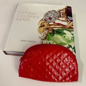 Ipsy red lacquered quilted pattern cosmetic pouch